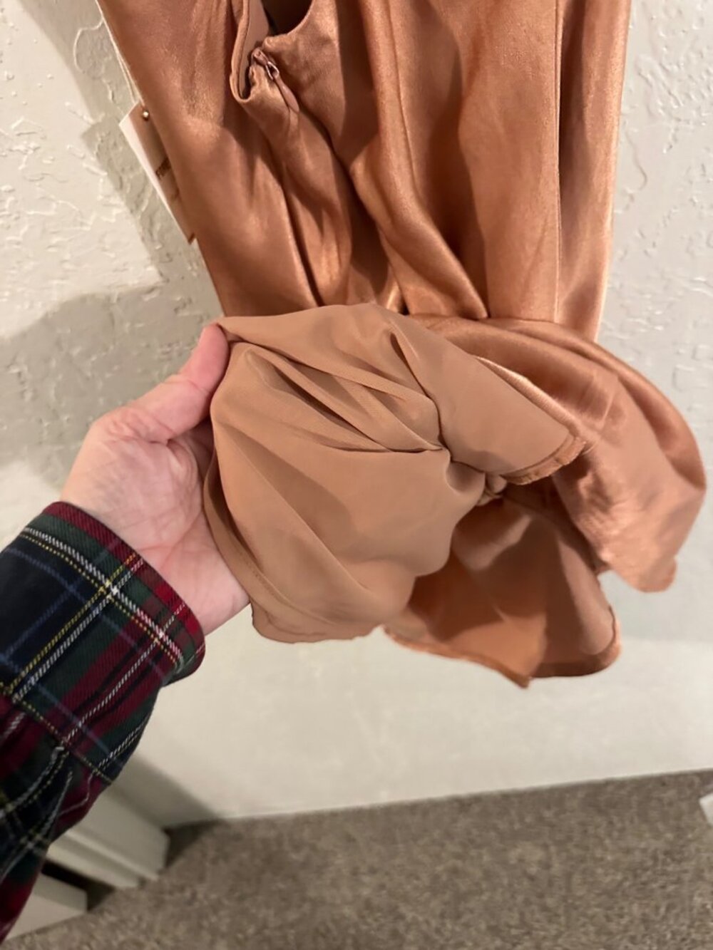 NWT Rose Gold Cowl Neck Satin Metal Chain Mini Cocktail Dress - Picture 12 of 13
